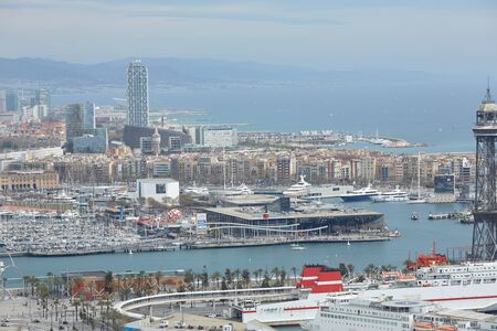 view of the cargo sea port in Barcelonaの写真素材
