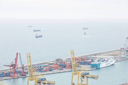 view of the cargo sea port in Barcelona