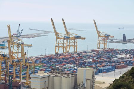 view of the cargo sea port in Barcelonaの写真素材