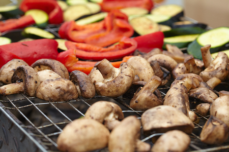 zucchini, eggplant, peppers and mushrooms prepared Grilledの写真素材