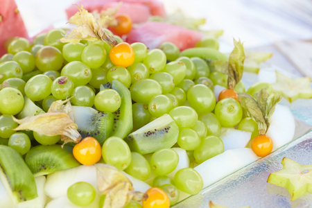 grapes, watermelon, physalis, kiwiの写真素材