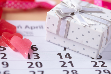 Gifts for February 14 on the calendarの写真素材