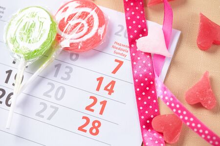 candy on a stick for Valentine's day on calendarの写真素材