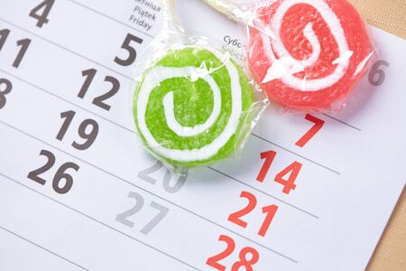 candy on a stick for Valentine's day on calendar