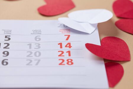 hearts on Valentine's Day on the calendarの写真素材