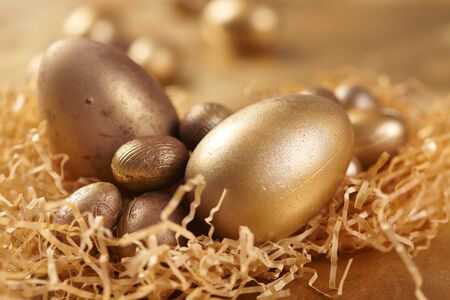 Golden Easter eggsの写真素材