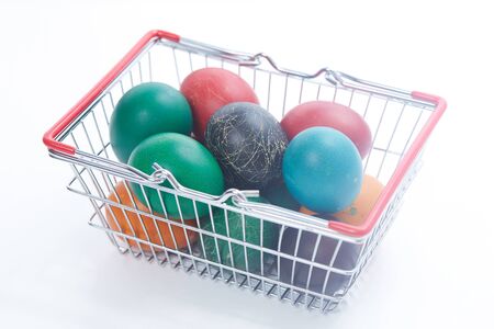 Easter eggs in a basketの写真素材