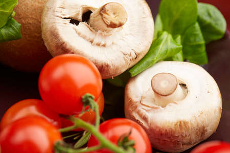 healthy eating fresh vegetables and fruits mushroomsの写真素材
