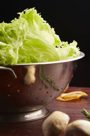 Fresh lettuce leaves in a bowl