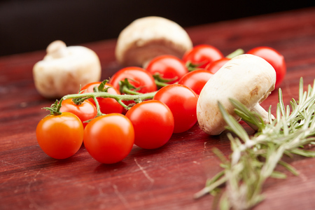 cherry tomatoes and mushroomsの写真素材