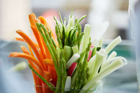 appetizer of fresh cucumbers, carrots, asparagusの写真素材