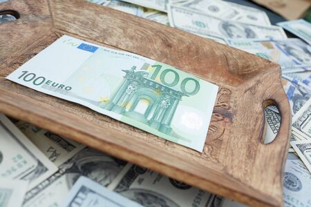 euros on a trayの写真素材