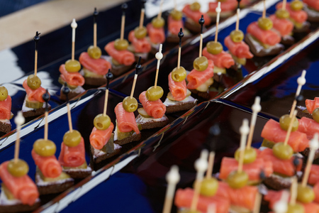 tasty snack on skewers Buffetの写真素材