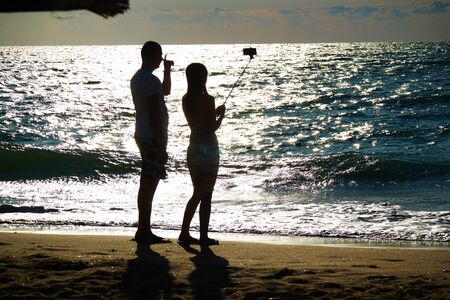 selfie on the beachの写真素材