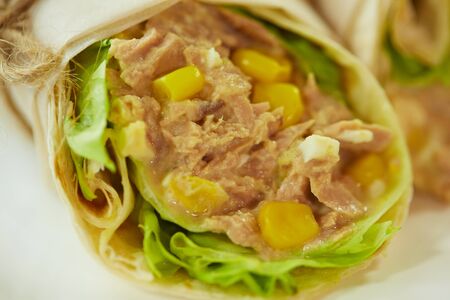 Rolls in lavash with vegetablesの写真素材