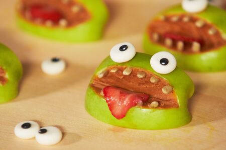 apple frog, for kids fun food designの写真素材