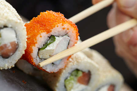 fish roe sushi avocado cheese, sesameの写真素材