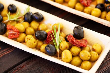 olives green and black appetizerの写真素材