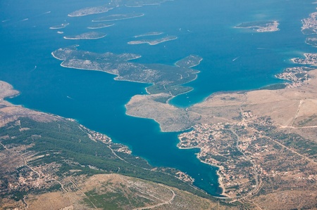 The coastline of Croatia. View from airplaneの写真素材