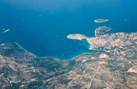 The coastline of Croatia. View from airplaneの写真素材