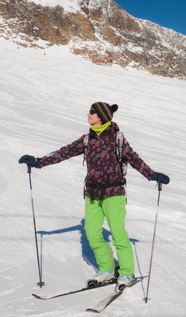 Skier in a winter resortの写真素材