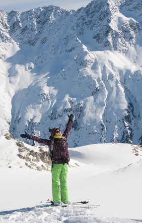 Skier mountains in the backgroundの写真素材
