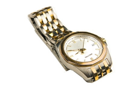 stainless steel watch on white background