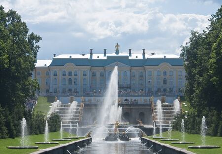 Grand Cascade Fountains at Peterhof Palace garden, St. Petersburgのeditorial素材