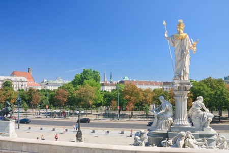 Sculpture of Pallas Athena in front of the Austrian Parliament. Vienna Austriaのeditorial素材