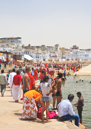 Ritual bathing in the holy lake in Pushkar. India