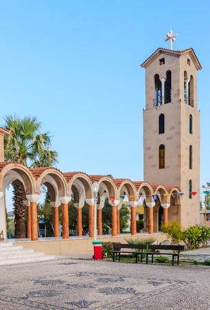 Bell tower of the church of Saint Nektarios. Faliraki  Rhodes Island. Greeceの写真素材