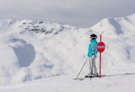 Skier mountains in the background. Ski resort Livigno. Italyのeditorial素材