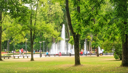 Musical fountain in a park in Druskininkai, Lithuaniaの写真素材