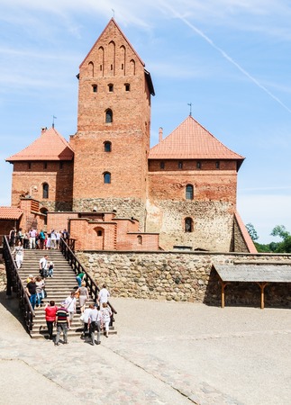 Tourists and Trakai Castle. Lithuaniaのeditorial素材