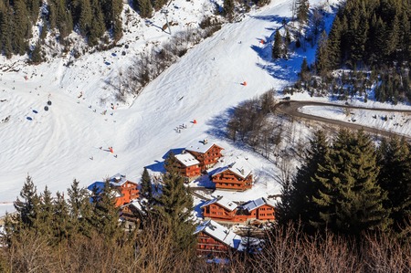 Chalet on the slopes of the valley Meribel. Ski Resort Meribel Village Center (1450 m). Franceの写真素材