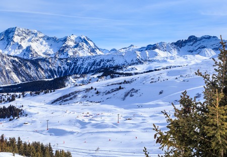 View of snow covered Courchevel slope in French Alps. Ski Resort Courchevelの写真素材