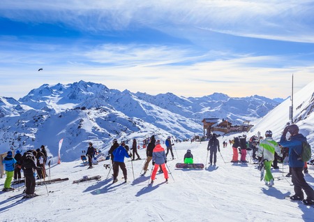 View of snow covered Courchevel slope in French Alps. Ski Resort Courchevelのeditorial素材
