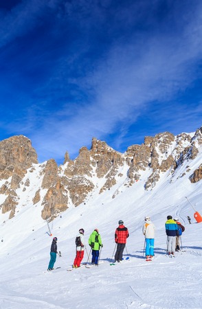 Skiers on the slopes of the ski resort of Meribel, Franceのeditorial素材