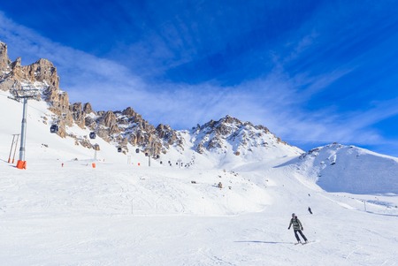 Skier on the slopes of the ski resort of Meribel, Franceの写真素材