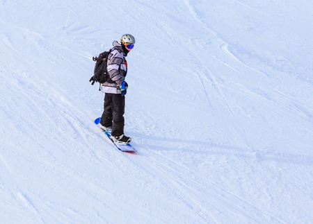 Snowboard on snowy ski slopeのeditorial素材