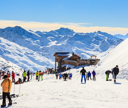 View of snow covered Courchevel slope in French Alps. Ski Resort Courchevelのeditorial素材