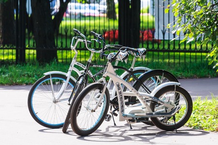 Bicycle parking in the parkの写真素材