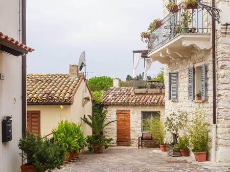 Street at the old town of Numana, Marche, Italyの写真素材