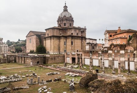 View of Santi Luca e Martina church from Forum of Caesar in Rome, Italyのeditorial素材