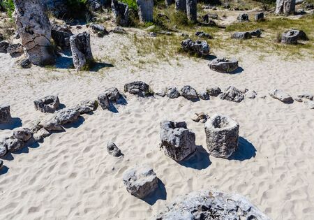 The natural phenomenon Pobiti Kamani, known as The Stone Forest and Dikilitash, natural landmark in a sacred  place near Varna, Bulgariaの写真素材