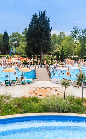 People swim in pool of hotel Flamingo Grand Hotel at summer sunny day. Albena, Bulgariaのeditorial素材