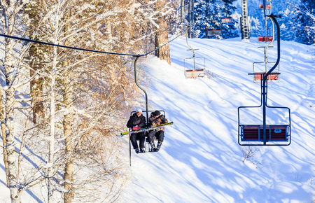 Ropeway to mountain Tserkovka in  the resort of Belokurikha, Altai, Russiaのeditorial素材
