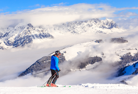 Skier on the slopes of the ski resort Soll, Tyrol, Austriaのeditorial素材