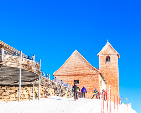 On the top of the mountain Hohe Salve. Pilgrimage church. Ski resort  Soll, Tyrol, Austriaのeditorial素材
