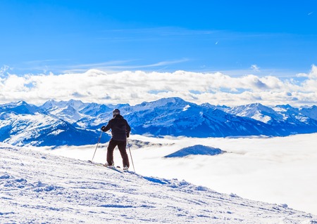 Skier on the slopes of the ski resort Soll, Tyrol, Austriaの写真素材